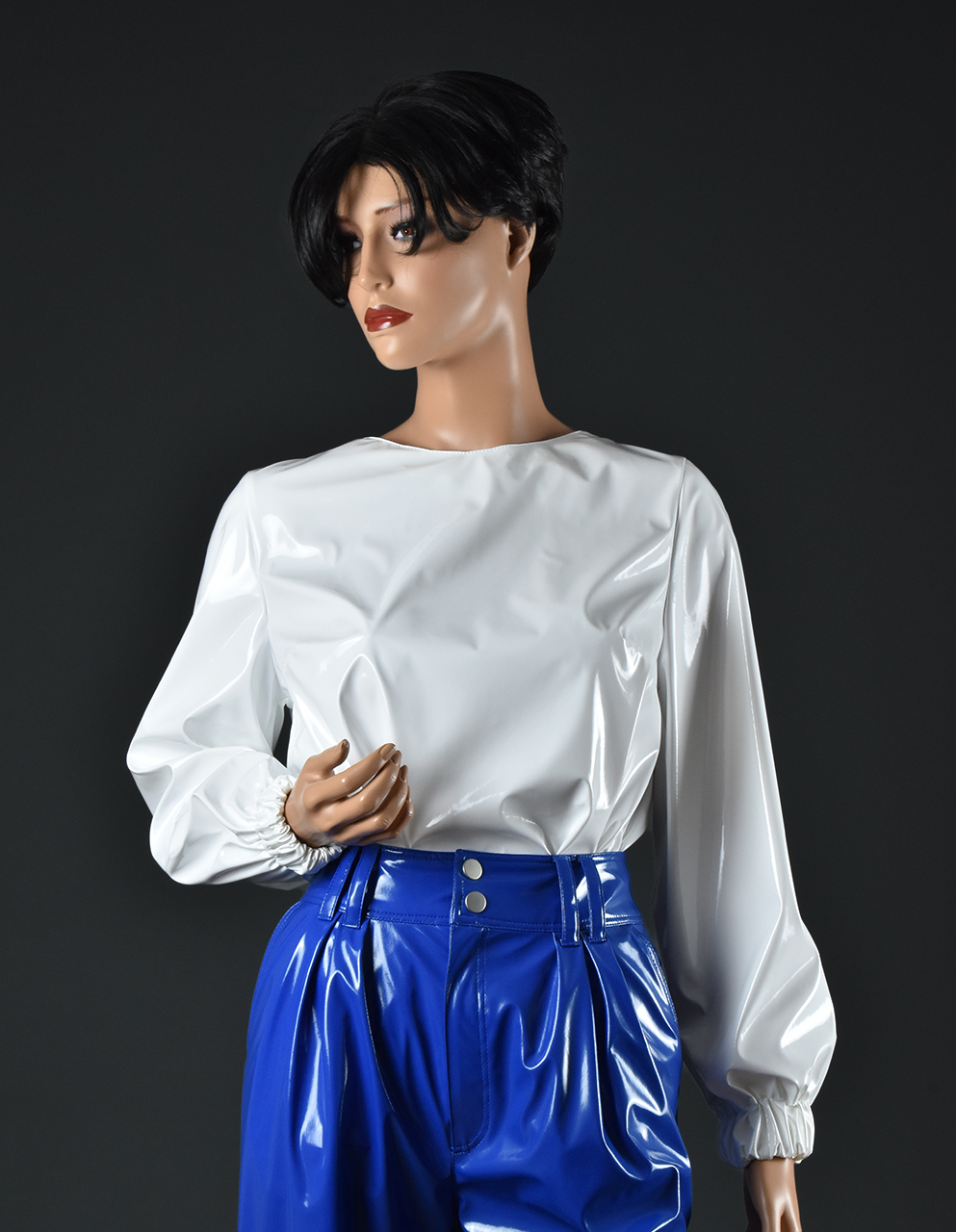 White Vinyl Blouse Shirt for Women